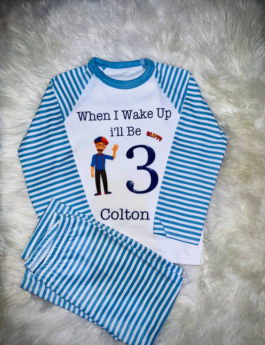 Blue Stripe Birthday Pjs