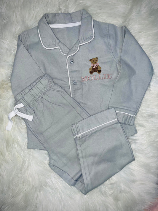 Embroidered Grey Classic Pjs