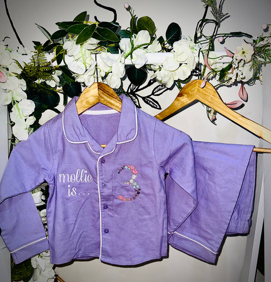 Embroidered purple classic pjs